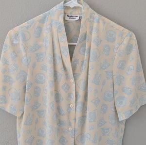 Vintage Women's Pale Teacup Short Sleeve Blouse
